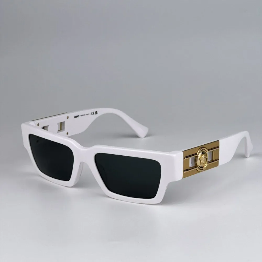 NEW Versace VE4459 Medusa Deco 314/87 White Grey Rectangle Unisex Sunglasses